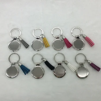 

12pcs/lot Wholesale More Color Suede Leather Tassel with Blank Round Metal KeyChain Logo Customized Wedding Gift