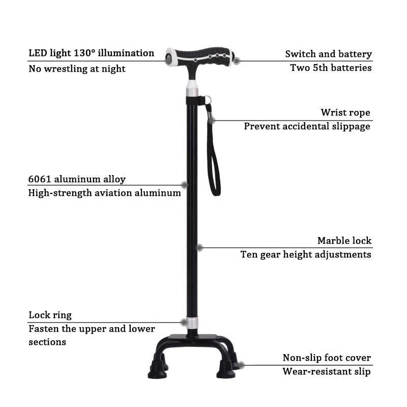ANXIAOKANG Safe Reliable Old Man Cane Lighted Telescopic T Handle Crutches Pole Walking and Hiking for Poles Walking for Elderly