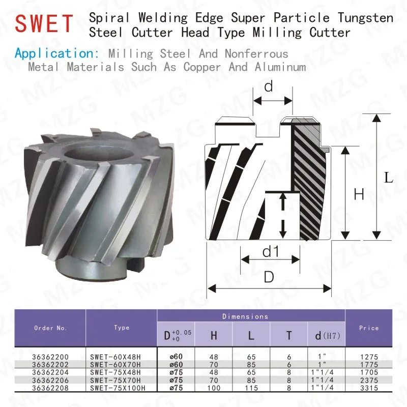 MZG SWET Тип лицо фреза s спиральный паз сварочного лезвия типа Вольфрамовая Сталь цилиндрическая плоскость боковой фреза