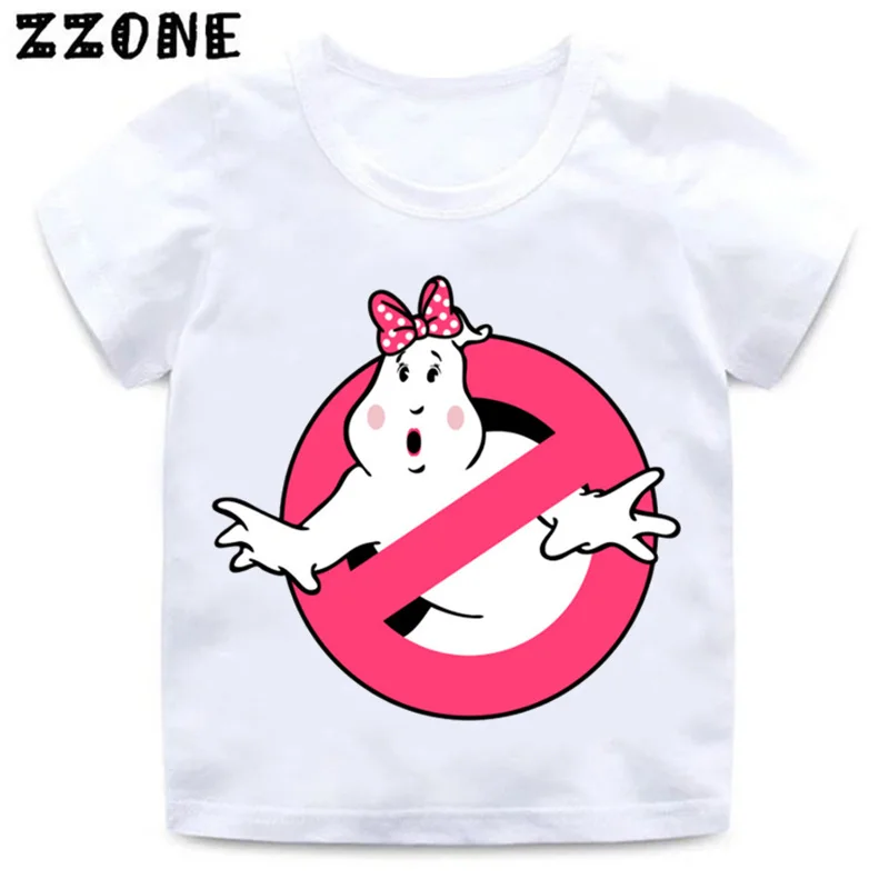 Забавная детская футболка с рисунком охотников за привидениями; летняя белая футболка для мальчиков и девочек; повседневная одежда для малышей; HKP5140