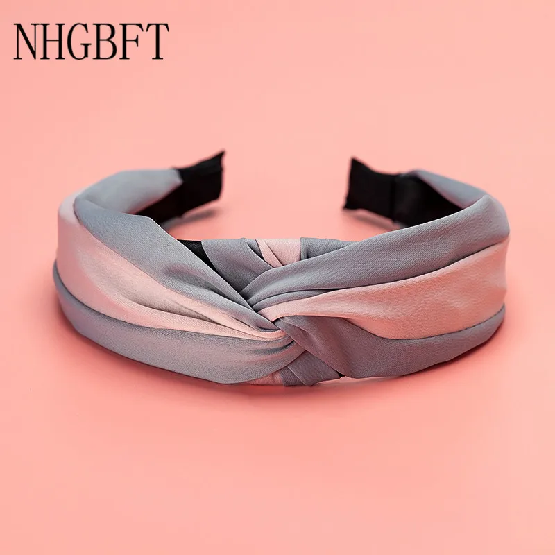 

NHGBFT New Hair Headwear For Women Two Cloth Joint Turban Headwear Bride Girls Hairband Dropshipping