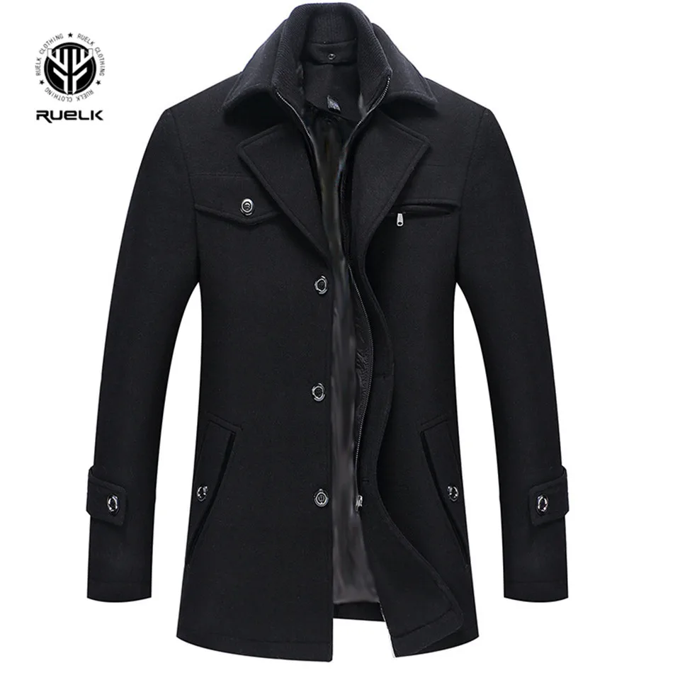 

2019 Mens Fashion Boutique Wool Pure Color Business Standing Collar Woolen Dust Coats / Male Quality Slim Leisure Trench Coats