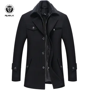 

2019 Mens Fashion Boutique Wool Pure Color Business Standing Collar Woolen Dust Coats / Male Quality Slim Leisure Trench Coats