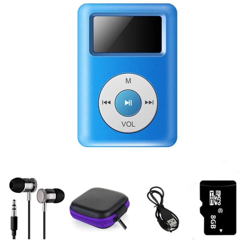 Мини MP3-плеер с зажимом и слотом для карт Micro TF/SD Спортивный MP3 музыкальный плеер+ USB линия передачи данных+ наушники Спорт+ коробка для хранения+ карта памяти - Цвет: Синий