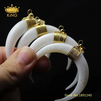 

5pcs 50x46mm Large White Shell Moon Crescent Shape Pendants,Horn Shell Wire Wrapped Plated Gold Copper Charms DIY Necklace DSS61