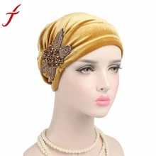 Лидер продаж Женская раковая химиотерапия шляпа бини Флорес тюрбан головной убор лук кепки шапки для женщин бархат Осень Зима Skullies