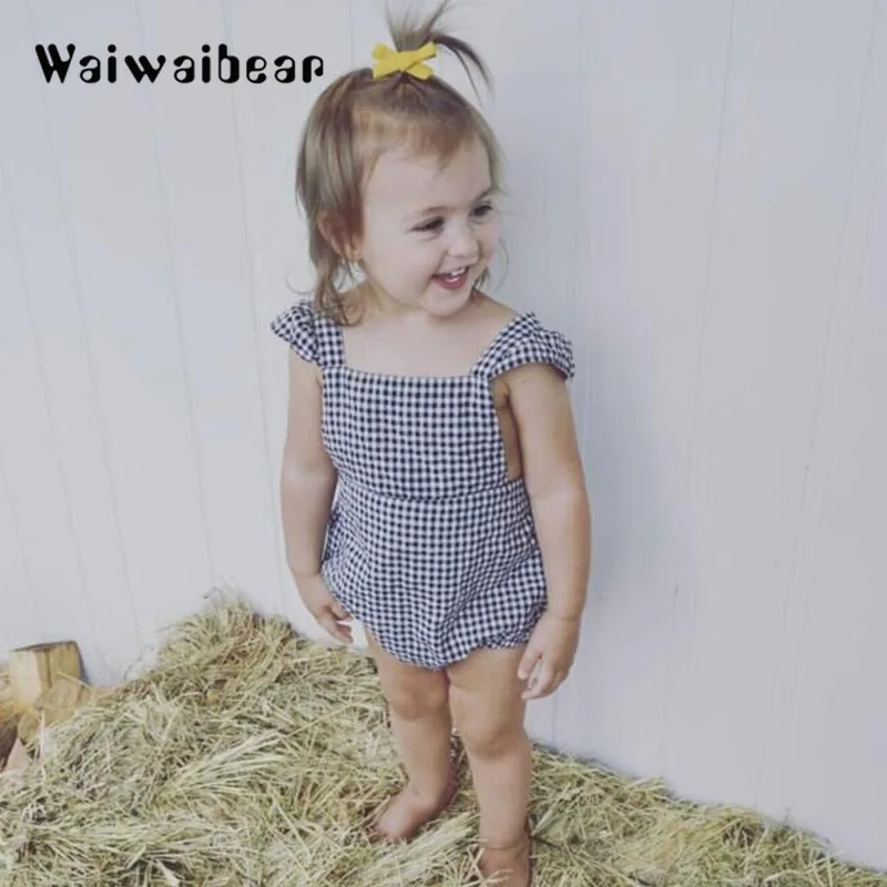 

Infant Toddler Summer Plaid Rompers Cotton Jumpsuits Baby Girls Ruffle Sleeveless Rompers Baby Clothes Wholesale Hot Sale