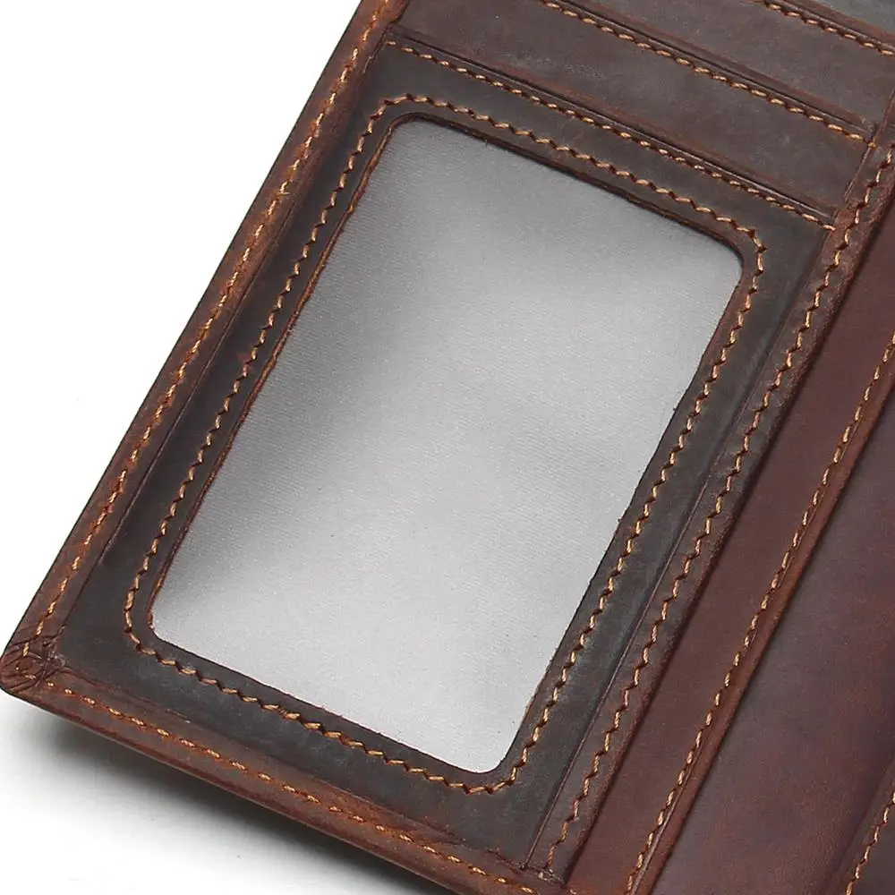 Mens Long Crazy Horse Leather Wallets Men Genuine Wallet Clutch Vintage Male Purse 5