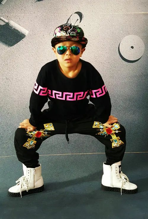 

Kids Adults Brand Sweatpants Costumes wear Appliques jazz Patches trousers Black Harem Hip Hop Dance Pants