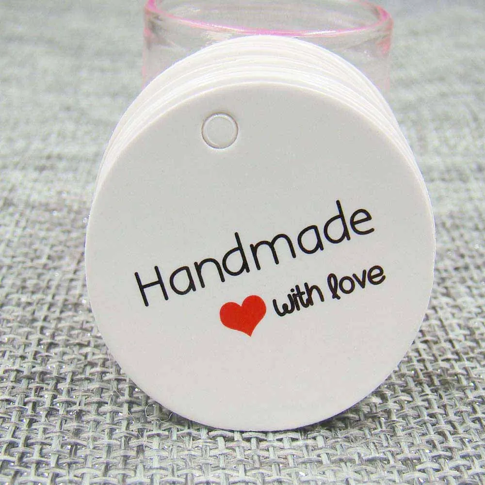 

500pcs 3mm round white custom label tags hand made with love tag for gift box and Paper Cards DIY Gift Tags for Handmade cake