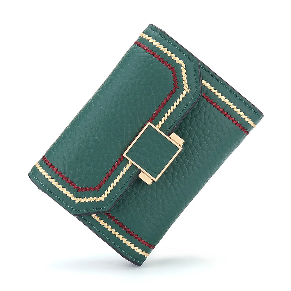 Luxury Brand Designer Card Holder Women Genuine Leather Small Wallet ID Credit Cards Case Leather Hasp Card Bag New INS Hot - Color: Green