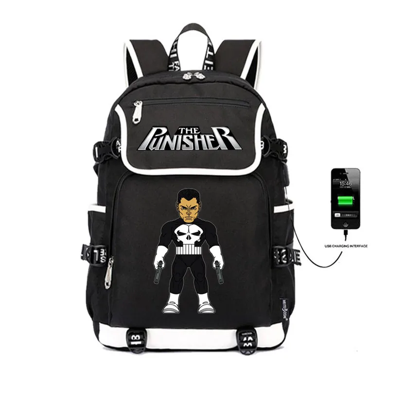 

The Punisher Backpack student book Bag teenagers Casual USB Charging Laptop Bags Unisex Shoulder Travelling package