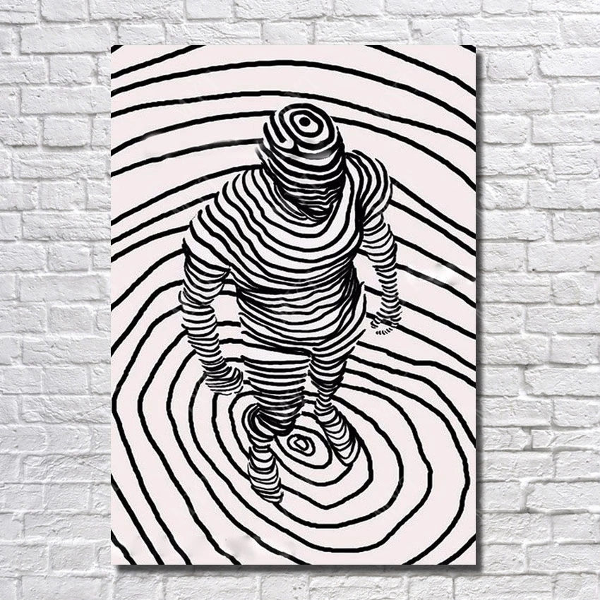 

Man stand in vortex white and black colour abstract 1 piece canvas wall art canvas painting picture
