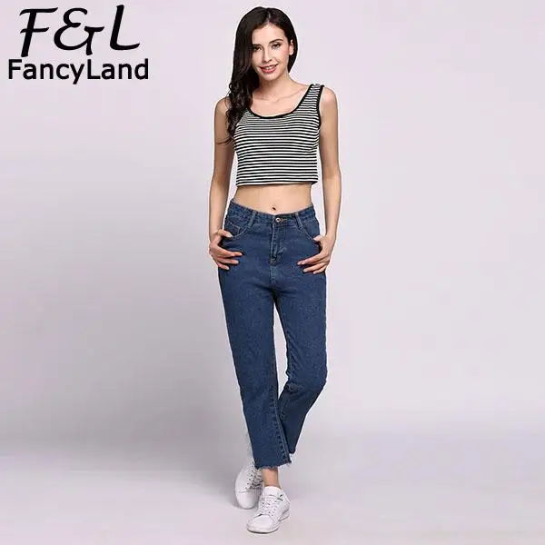 Jeans Woman Straight High Waist Jeans Slim Burrs Tassel Hem Solid Denim Jeans-in Jeans from 