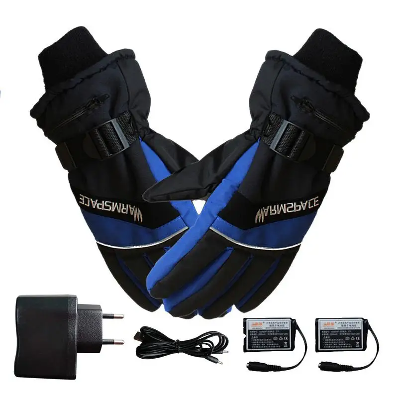 Зимние USB грелки для рук, электрические тепловые перчатки, перезаряжаемая батарея, перчатки с подогревом, перчатки для велоспорта, мотоцикла, велосипеда, лыжные перчатки унисекс - Цвет: EU plug Lsize Blue