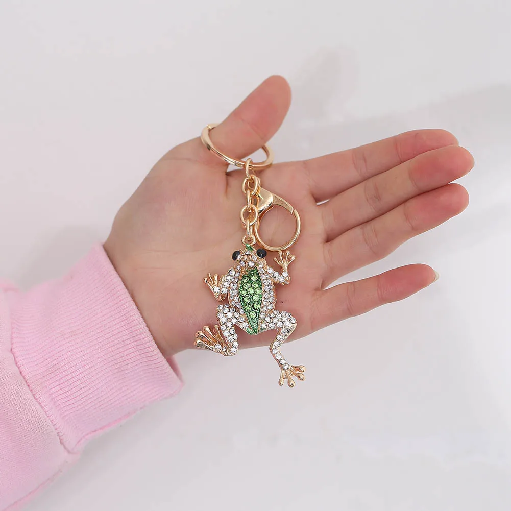 

Cute Ladies Keyring Frog Pattern Metal Keychain Crystal Inlay Pendant HandBag Key Chain Car Key Holder for Women Girls Gifts