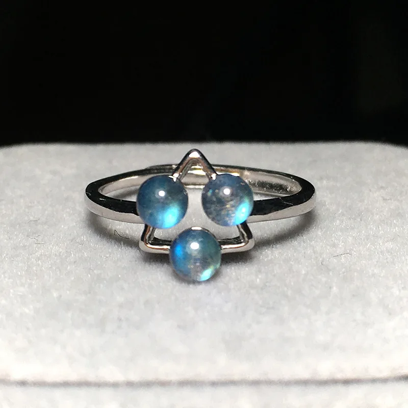 

Inlay Natural Labradorite Balls Open Ring S925 Sterling Silver Flower Crown Adjustable Ring Healing Reiki Vintage Fine Jewelry