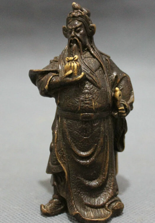 

Chinese Bronze Dragon Head Sword Warrior GuanGong GuanYu God Hold Seal Statue