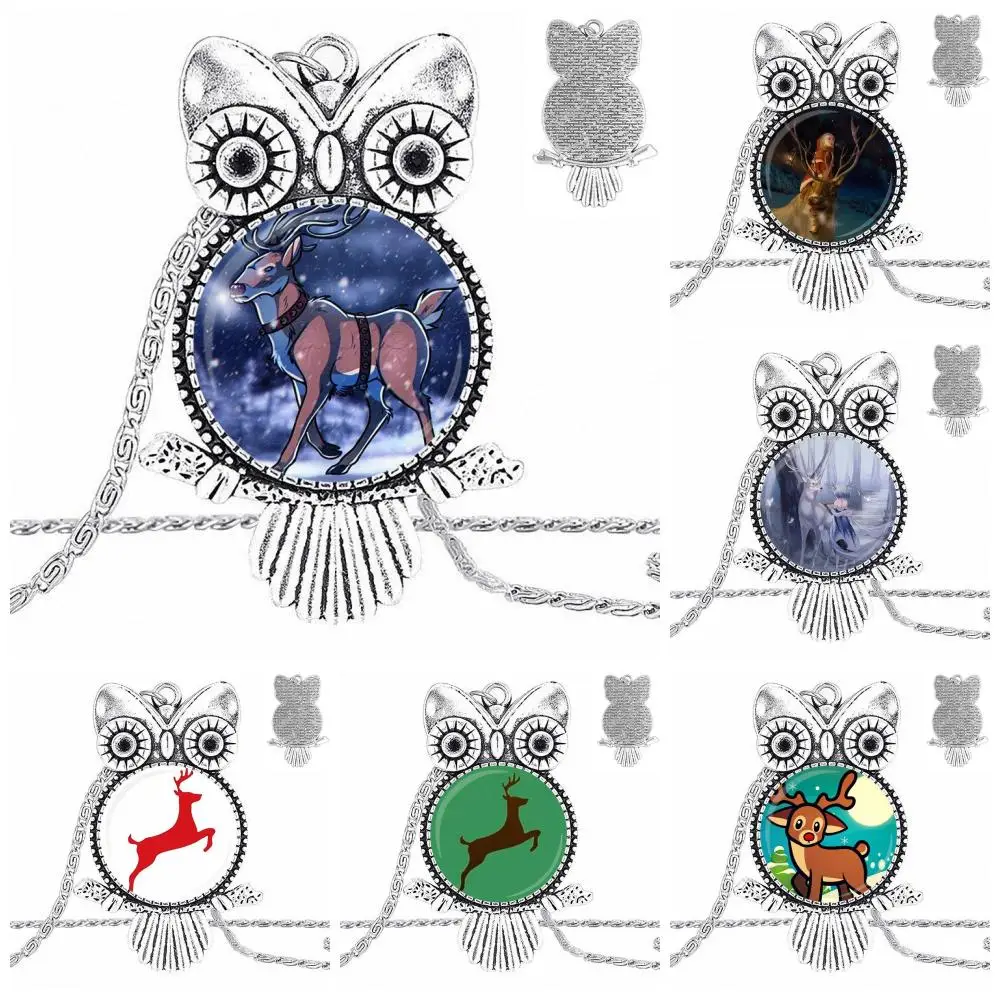 EJ Glaze Reindeer Fashion Glass Cabochon Pendant Necklace Plated Statement Jewelry For Women Kids | Украшения и аксессуары