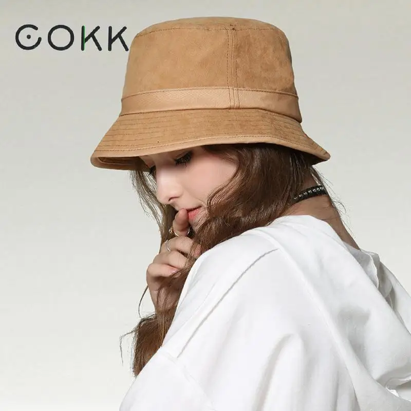 

COKK Bucket Hat Women Mens Panama Fishermen Cap Casual Bucket Hats For Women Ladies Flat Fishing Hat Female Sunshade Hip Hop New