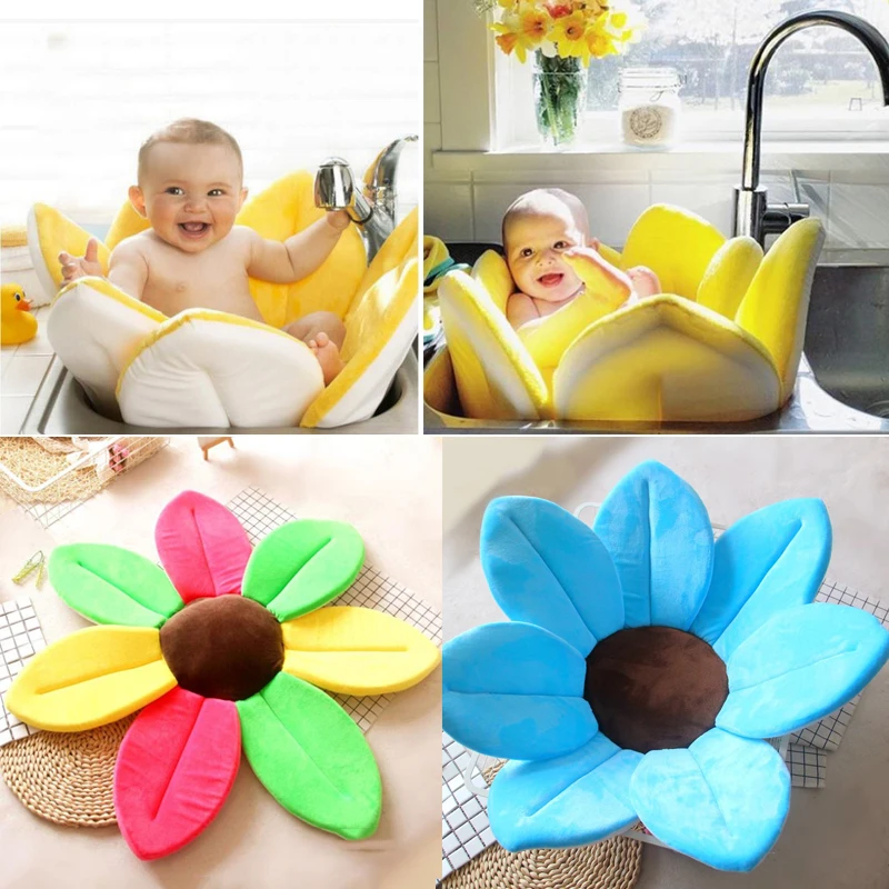 Us 12 11 40 Off Baby Bathtub Newborn Foldable Flower Blooming Bath Tub Baby Anti Slip Blooming Sink Bath For Toddler Bath Sunflower Cushion Mats In