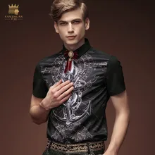 Новая модная повседневная мужская Повседневная летняя рубашка с короткими рукавами с воротником, черные мужские вечерние рубашки с печатью, 15372 распродажа