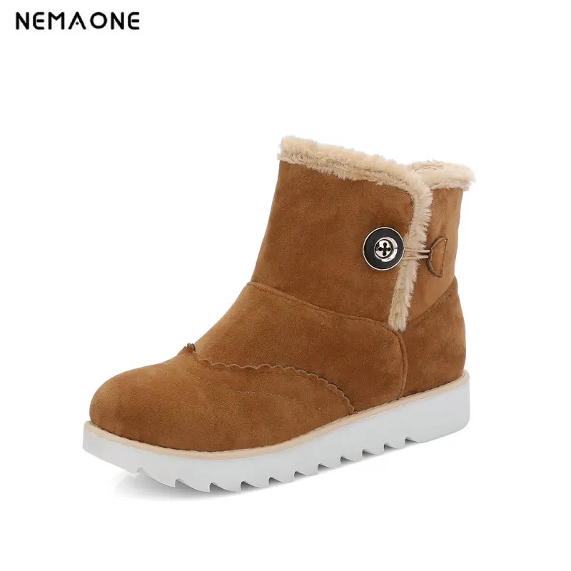 

2019 New sweet women snow Boots winter warm low Heels plush Women ankle boots ladies flat platform casual shoes large Size 43