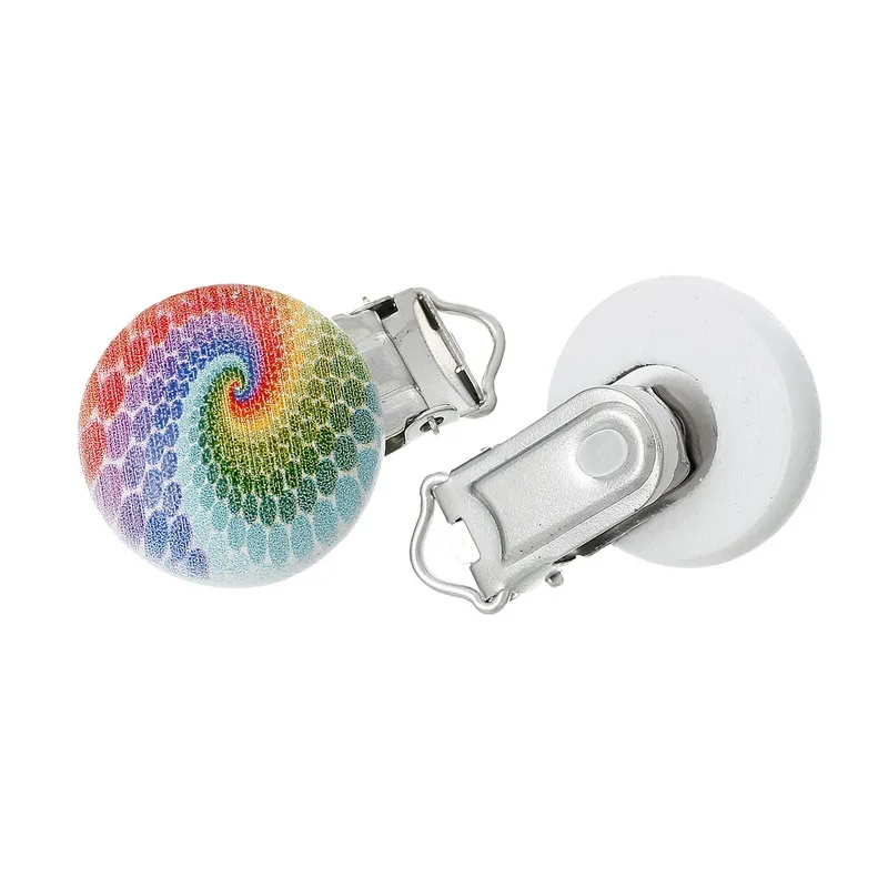 

LF 5Pcs 29x44mm Multicolor Wooden Metal Baby Pacifier Clip Solid Color Cute Infant Soother Clasps Holders Accessories Diy Tool