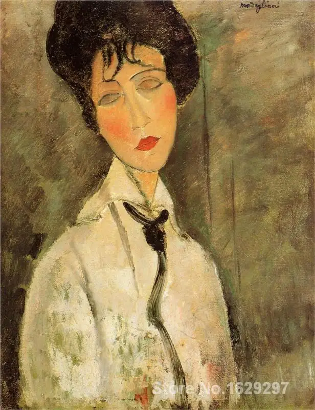 

modern colorful paintings Portrait of a Woman in a Black Tie by Amedeo Modigliani High Quality Hand painted