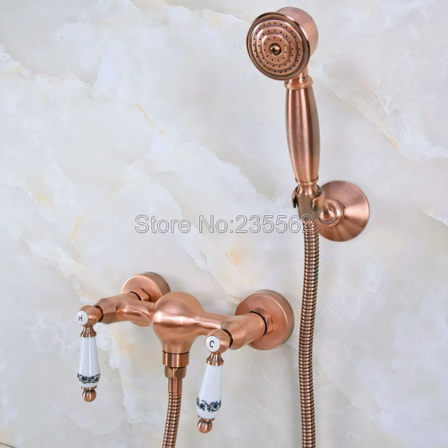 Antique Red Copper Bath Shower Faucets With Hand Sprayer Shower Head