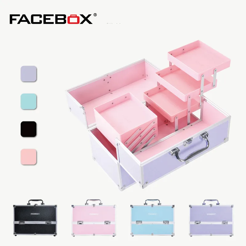 6 видов лицевой коробки модный Алюминиевый Чехол для макияжа красивый чехол для ногтей черный розовый синий