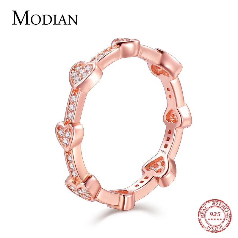 Modian, натуральная 925 пробы, серебро, розовое золото, модное кольцо, сердце, любовь, циркон, кольца на палец для женщин, свадебные ювелирные изделия