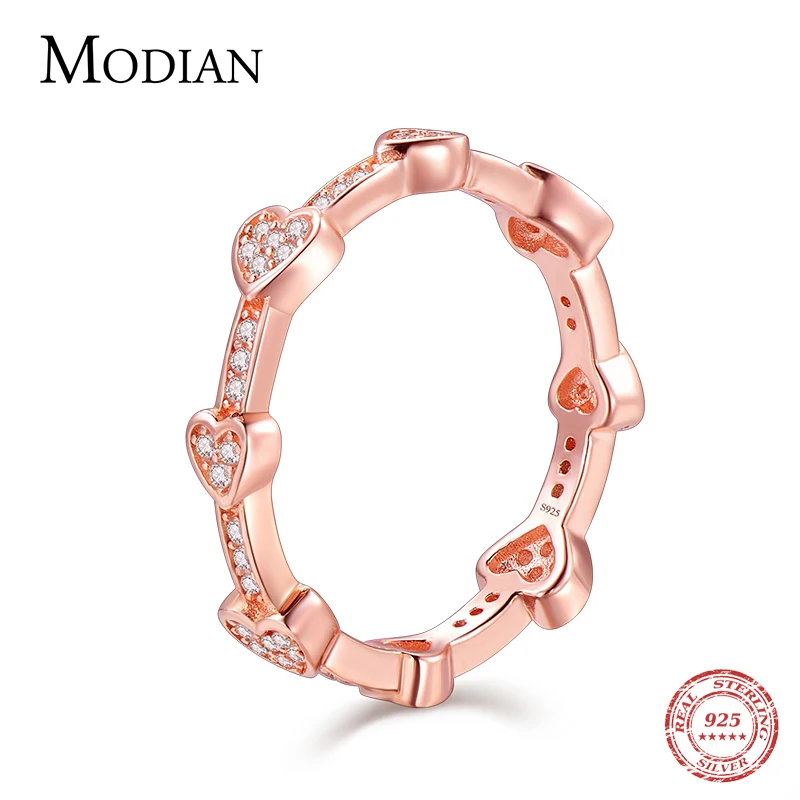 Modian 100% подлинное 925 Стерлинговое серебро розовое золото кольцо Модные сердца