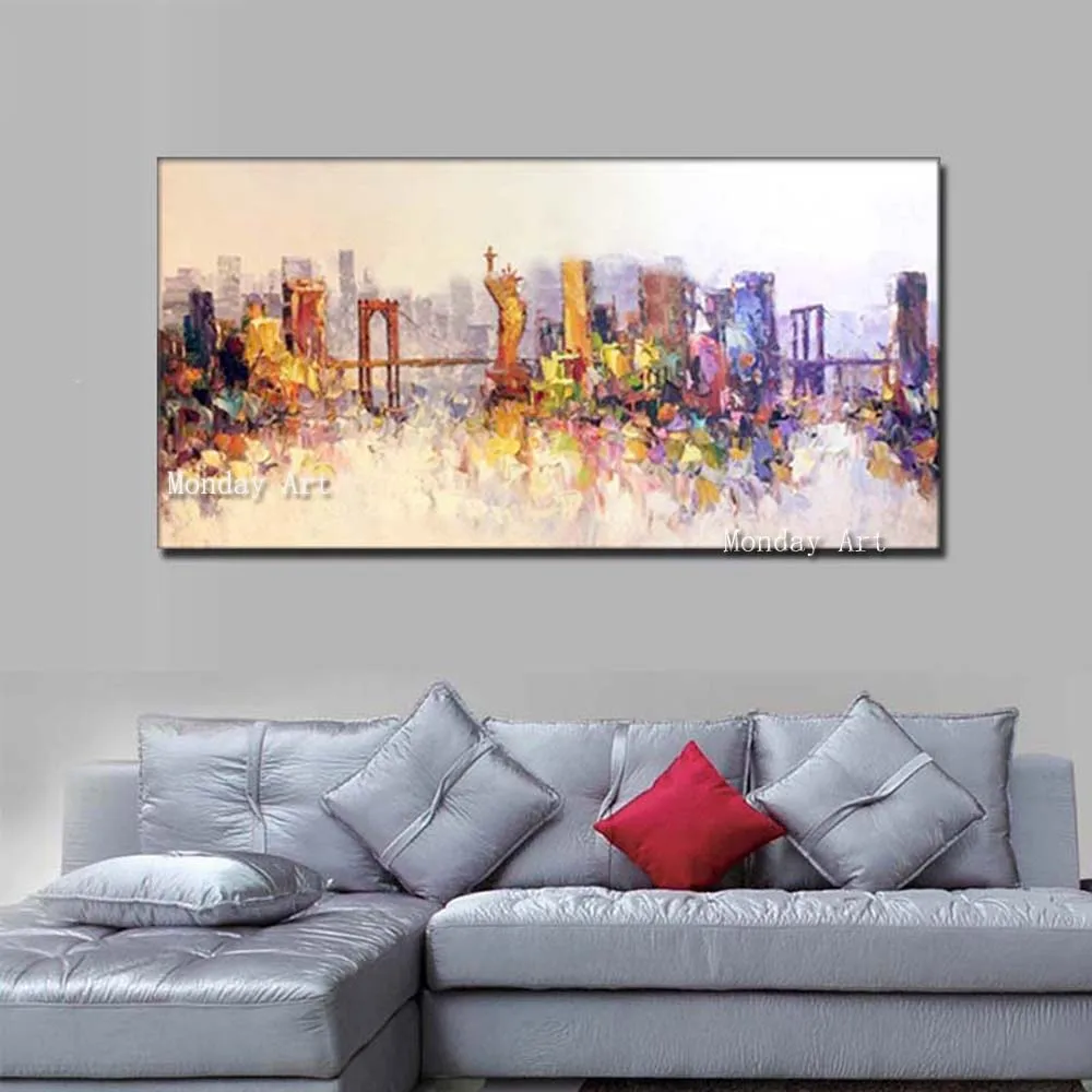 Drop-Shipping-Hand-Painted-Abstract-Art-Cityscape-Oil-Painting-On-Canvas-Golden-Bridge-Wall-Pictures-For (1)