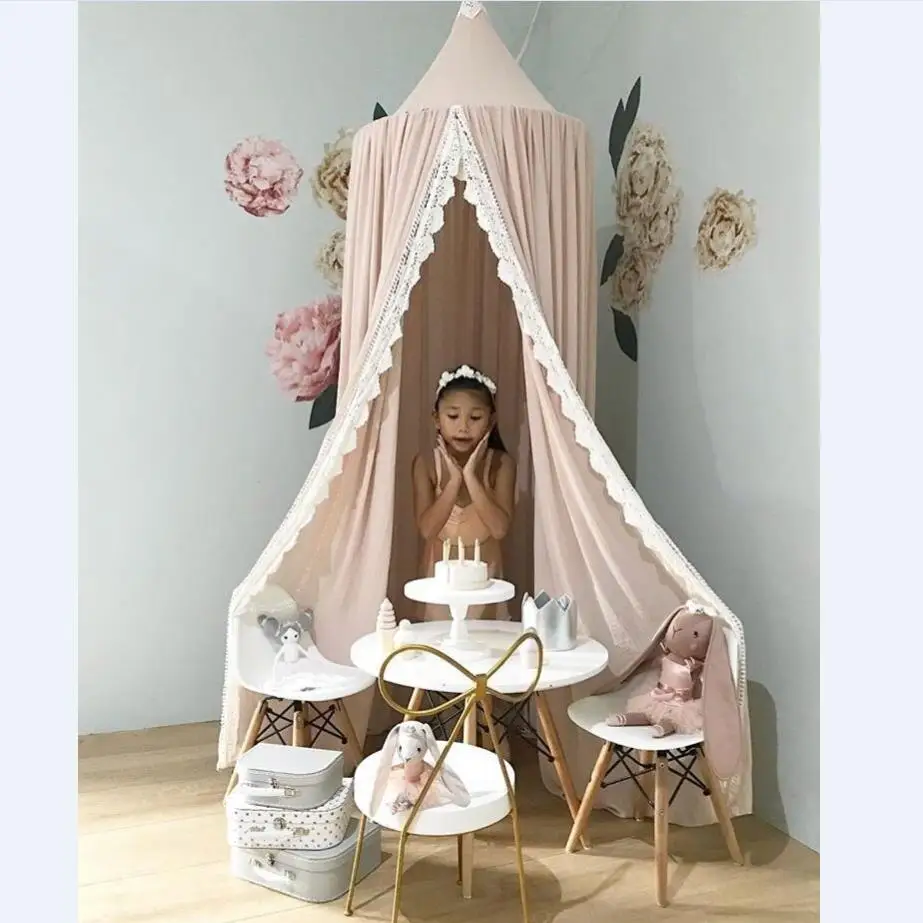 

baby Round Hung Dome Mosquito Net Kids Play House Tents Summer chiffon lace Bed curtain Valance Child Room Decoration