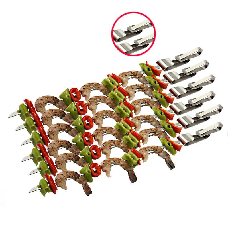 

Stainless Steel Wide BBQ Kabob Sticks Flat BBQ Skewer with Food Remover Disc Quick Release for Shrimp Meat Vegetable 43cm/17''