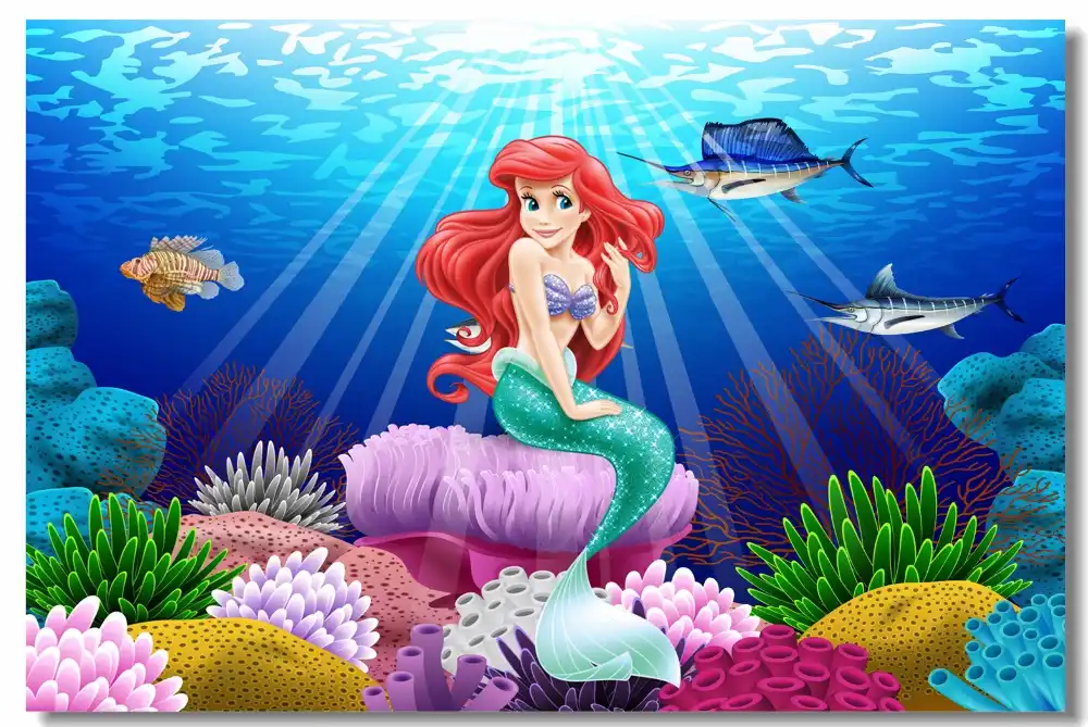 カスタムキャンバス壁壁画人魚姫アリエルポスターリトルマーメイド壁紙漫画のウォールステッカー子供ルームの装飾 08 Wall Stickers Aliexpress