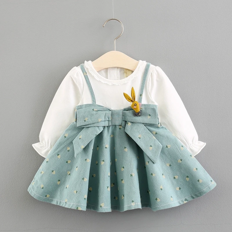 

baby girl dress cotton casual long sleeve princess sping autumn second birthday frock 9 12 24 months 1 2 3 years rabbit bunny