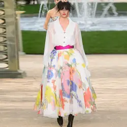ВЗЛЕТНО посадочной полосы цветочные с высокой талией с принтом длинная юбка для женщин 2019 элегантный для женщин, с эластичным поясом