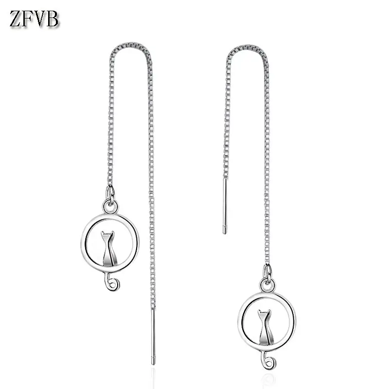 ZFVB 925 пробы серебряные модные серьги в виде кота для женщин Свадебные длинные