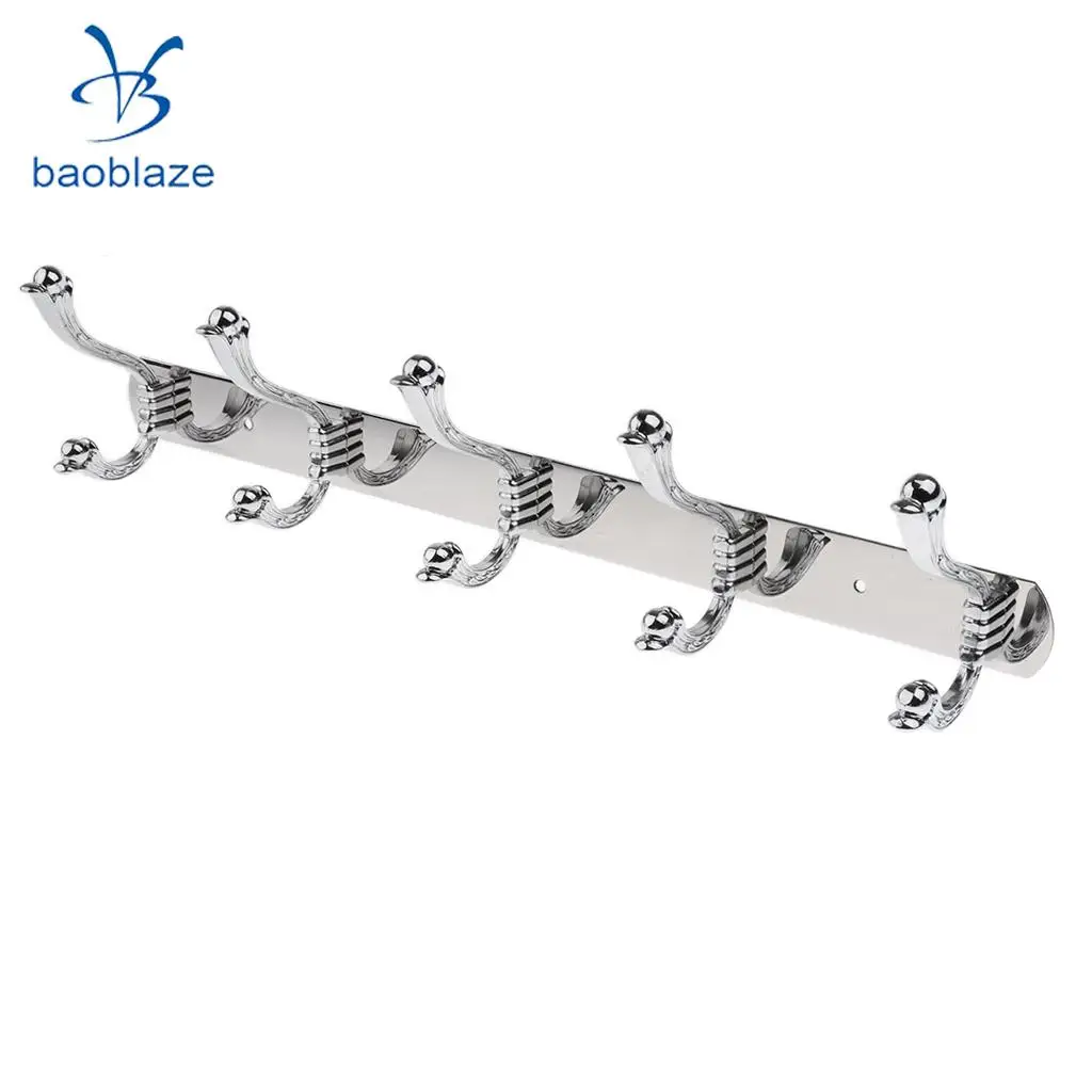 5-Hooks Hanger Hook Rail for Bathroom Towel Kitchenware Clothes Coat Wall Door Mounted Hooks	