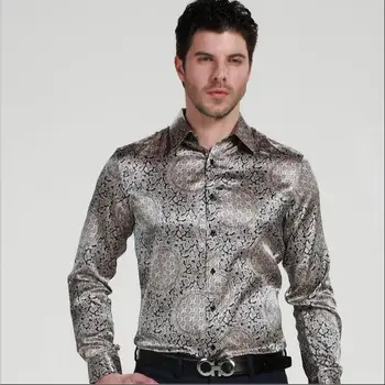 

2019 spring, autumn new style men shirts plus-size men's silk printing men long sleeve shirt plus-size man Casual shirts