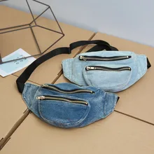 12 шт./лот Джинсовая молния поясные сумки для Для женщин талии пояс пакеты Грудь Crossbody сумка-мессенджер через плечо сумка