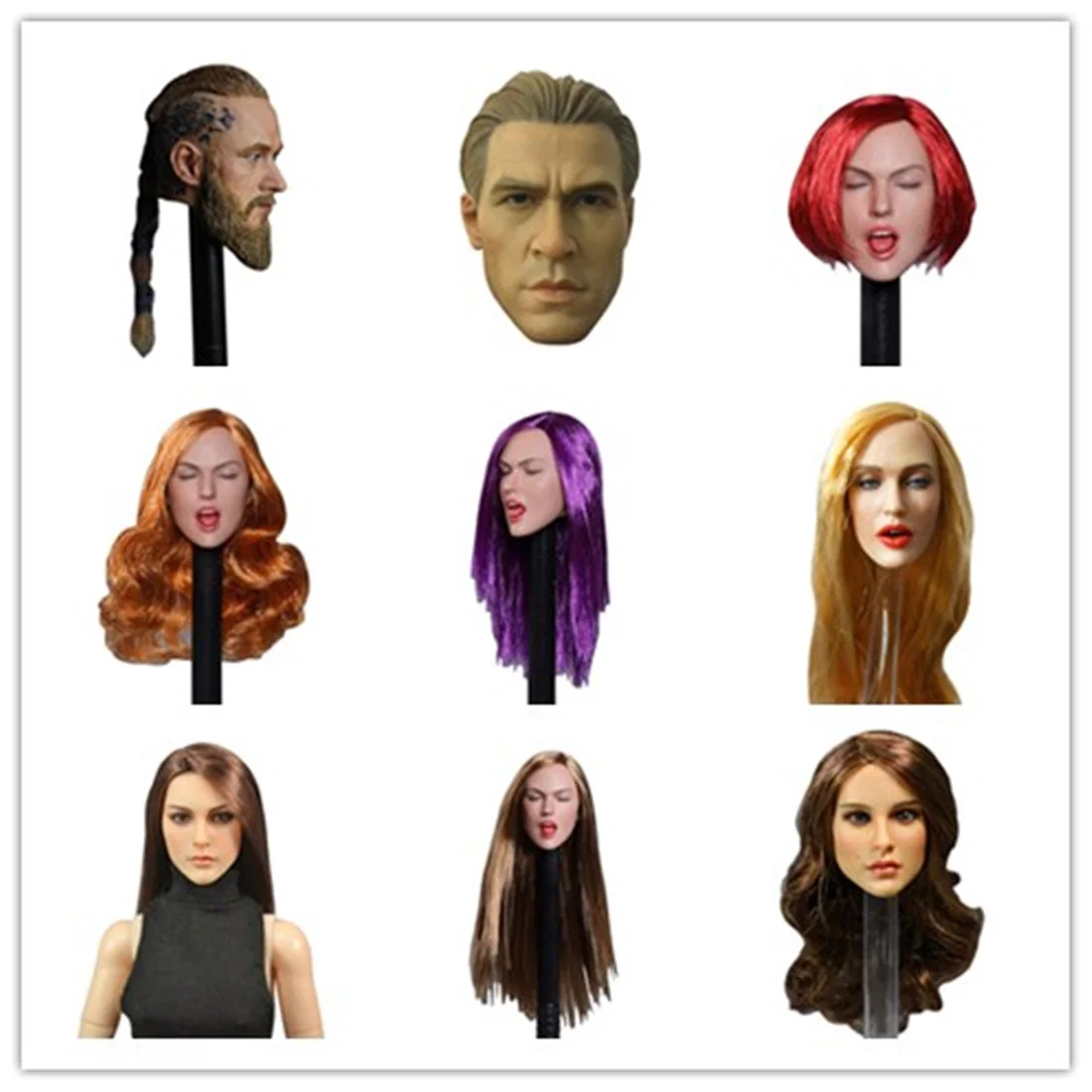 

MODIKER Europe America Women Men Head Sculpt with Long Hair for 1/6 Soldier Model Brown Long Blond Curly Hair