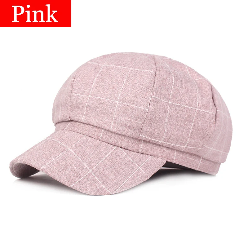 RoxCober женщин плед кепка газетчика восьмиугольная шляпа Шапки плоской подошве в стиле ретро шапки chapeau модные шикарные шляпа для путешествия gorras Планас 012 - Цвет: Pink