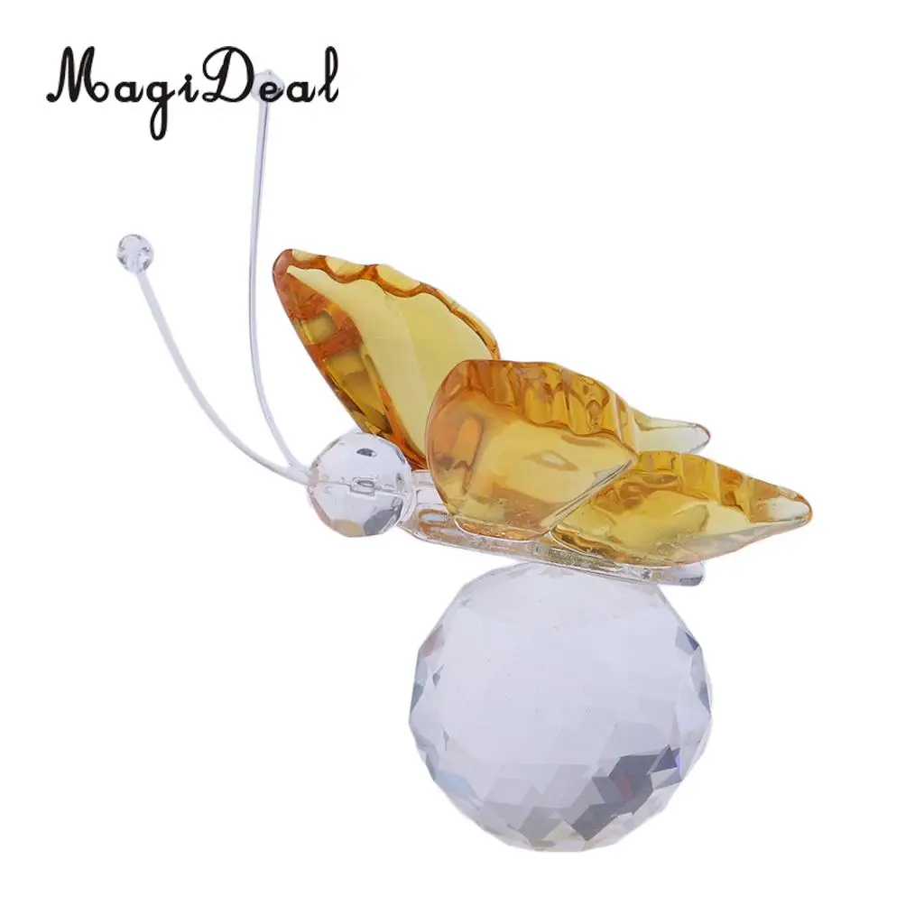 Crystal Flying Butterfly with Ball Base Paperweight Figurine Cut Glass Ornament Animal Statue Collectible Decoration