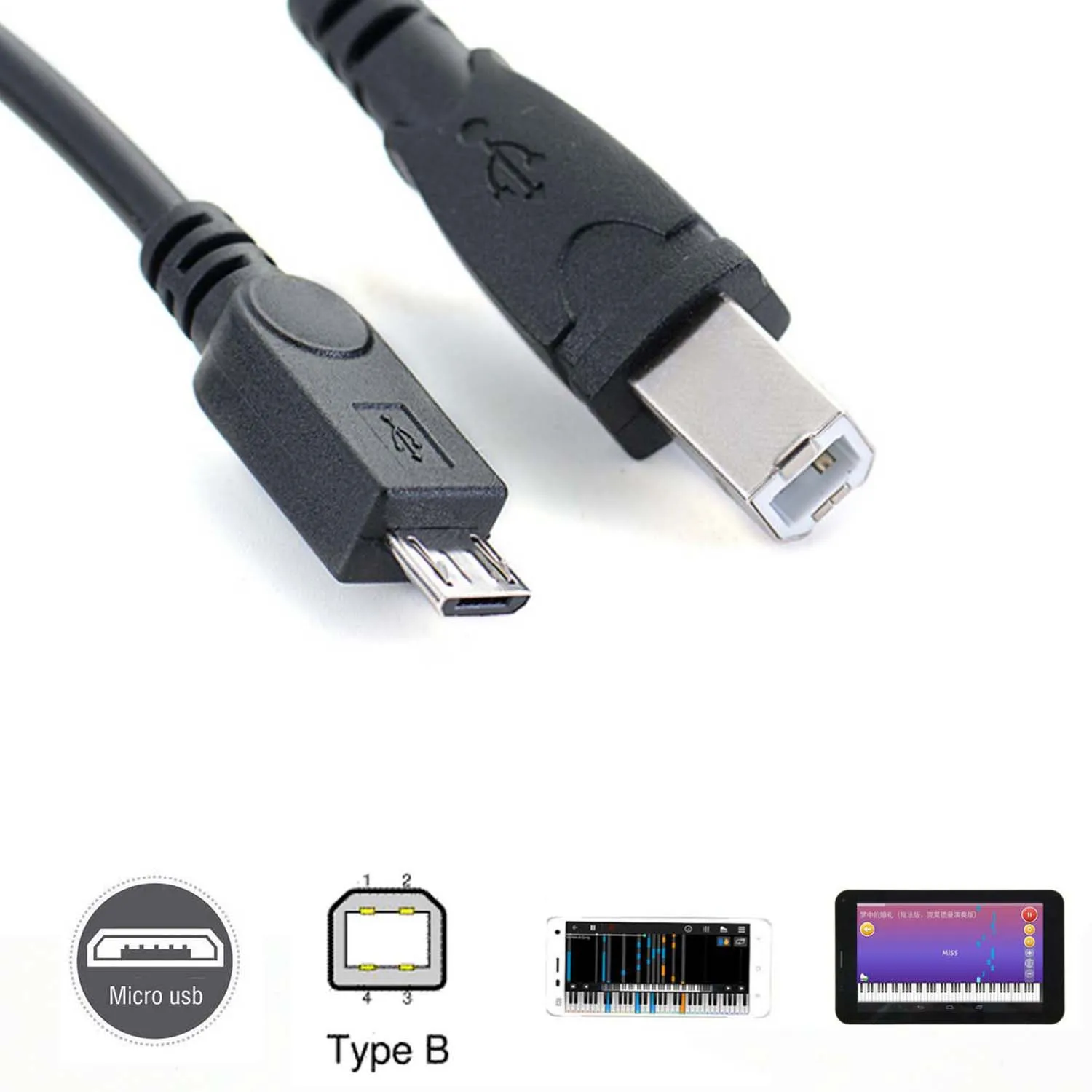 المصغّر USB الذكور إلى USB 2.0 B ذكر بيانات كابل otg هاتف لوحي إلى الإلكترونية البيانو طبل