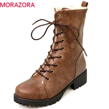 

MORAZORA 2020 new arrival ankle boots for women lace up winter snow boots fashion boots comfortable platform shoes woman