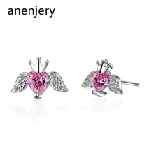 Anenjery, маленькие милые романтические циркониевые серьги в виде крыльев Ангела, 925 пробы, серебряные серьги для женщин, подарок, oorbellen, S-E832