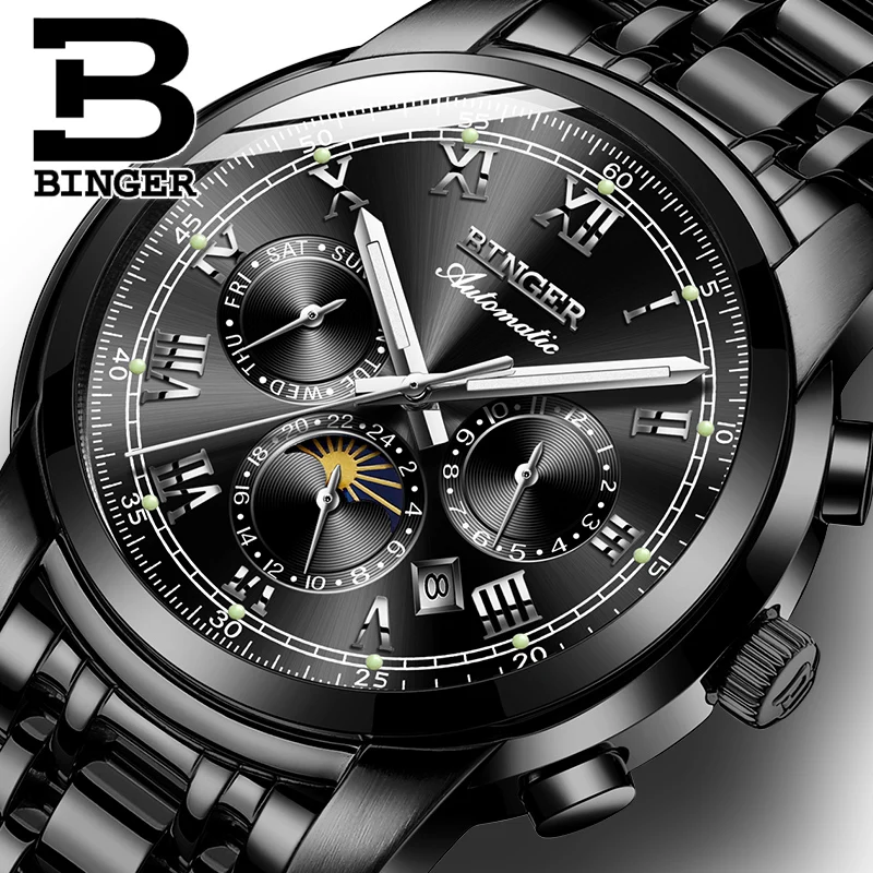 

Switzerland Automatic Mechanical Watch Men Binger Luxury Brand Mens Watches Sapphire Waterproof Male relogio masculino B1178-9
